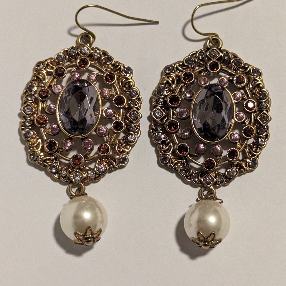 Pear and purple stone earrings
